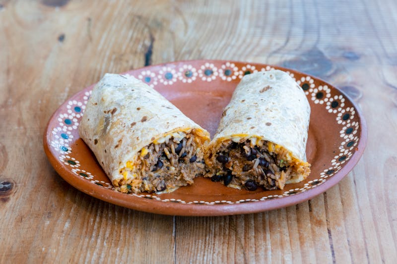 Tex-Mex burrito bowl with rice and salsa